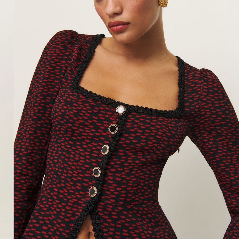 Reformation red and black heart top/blouse